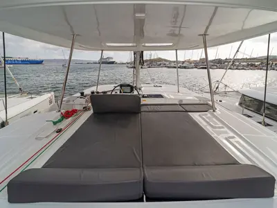 Deck of Lizz, a Lagoon 46 catamaran at Ellomenos, Greece