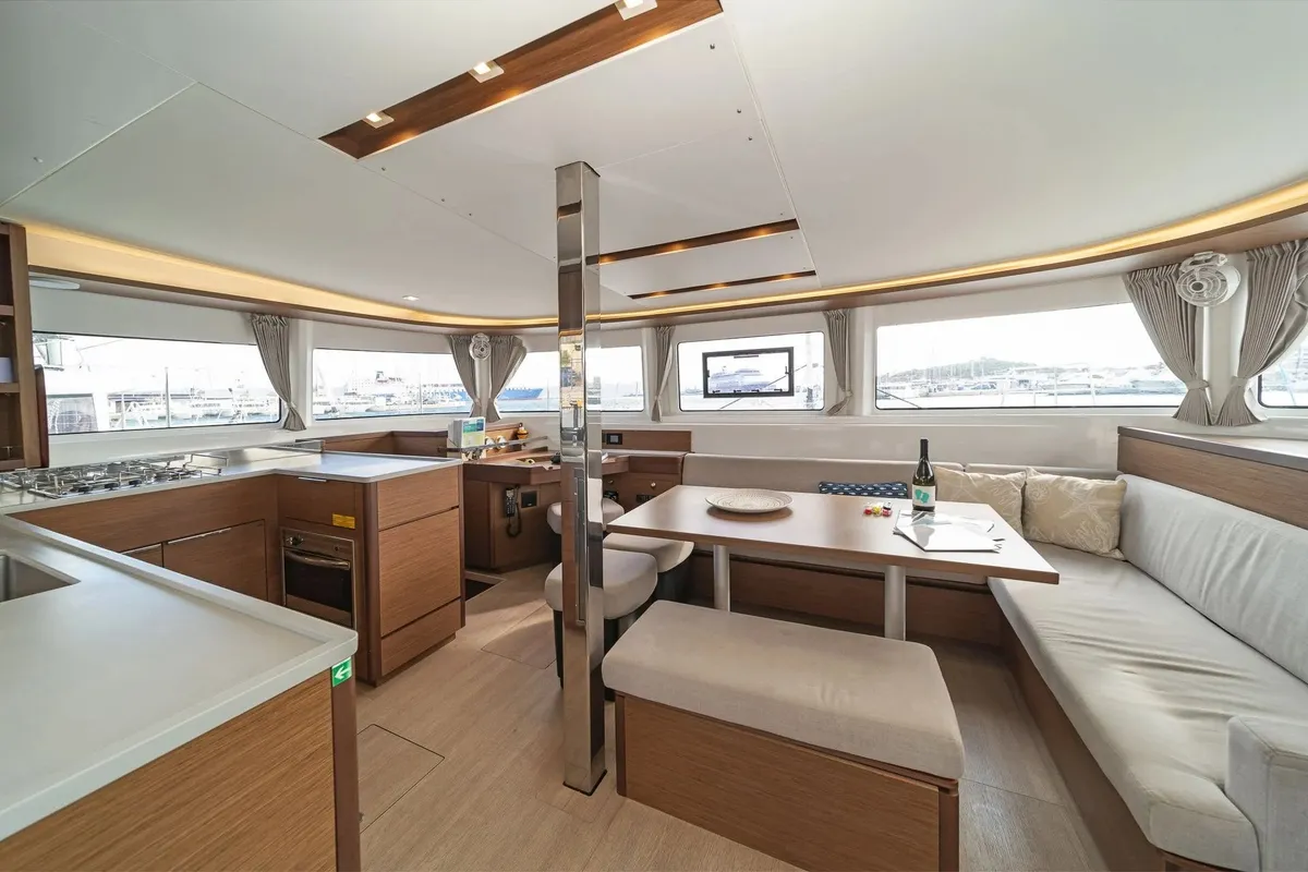 Salon of Lizz, a Lagoon 46 catamaran at Municipal Unit of Ellomenos, Greece