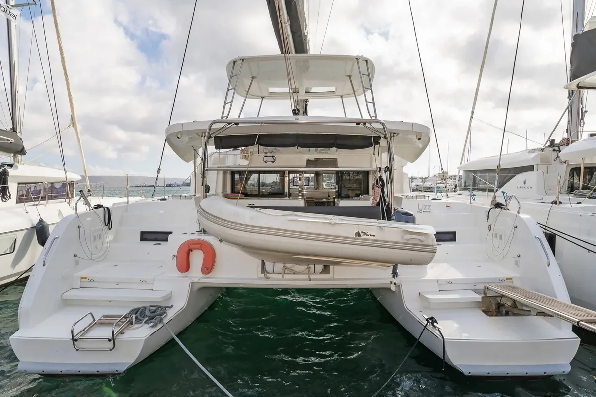 Exterior view of Lizz, a Lagoon 46 catamaran at Municipal Unit of Ellomenos, Greece