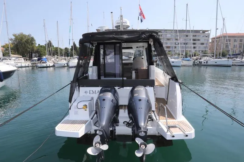 Exterior view of Wind, a Jeanneau Merry Fisher 895 motorboat at Dubrovnik, Croatia
