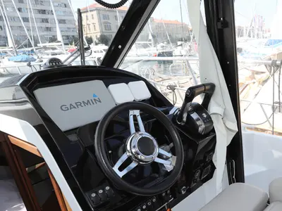 Cockpit of Wind, a Jeanneau Merry Fisher 895 motorboat at Dubrovnik, Croatia