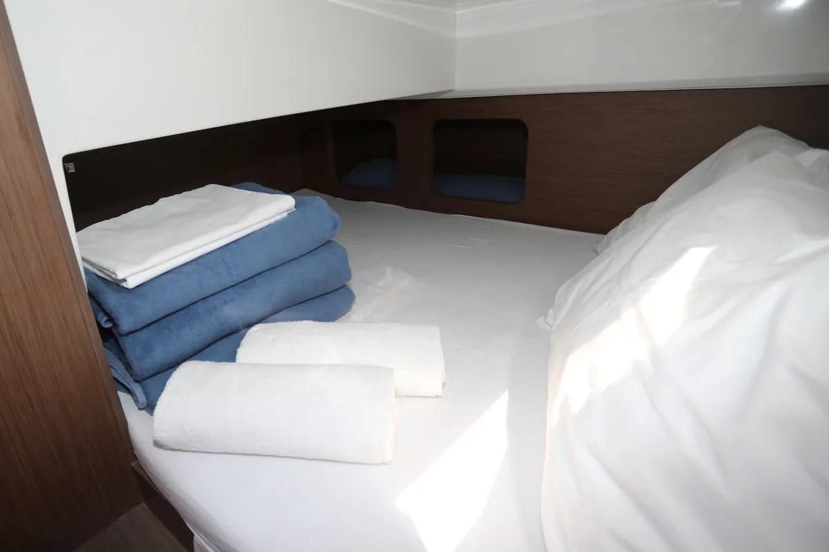 Cabin on Wind, a Jeanneau Merry Fisher 895 motorboat at Dubrovnik, Croatia