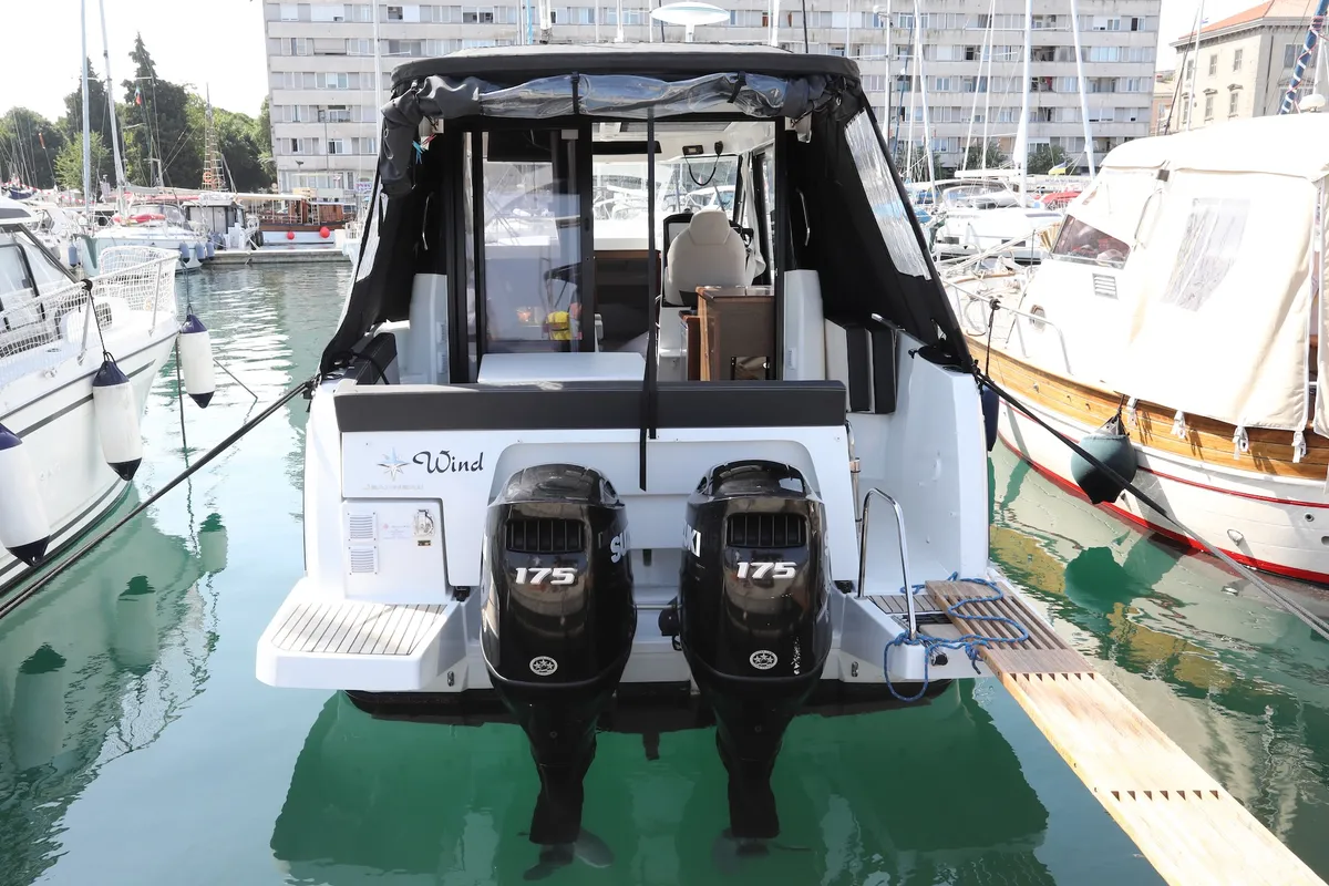 Exterior view of Wind, a Jeanneau Merry Fisher 895 motorboat at Dubrovnik, Croatia