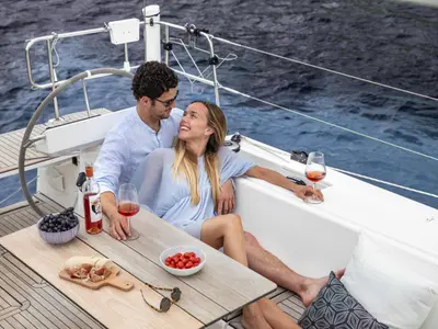 Deck of Jetset 02, a Bavaria C45 Style sailboat at Mai Khao, Thailand