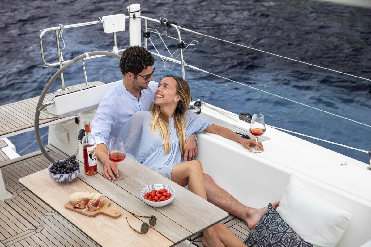 Deck of Jetset 02, a Bavaria C45 Style sailboat at Mai Khao, Thailand