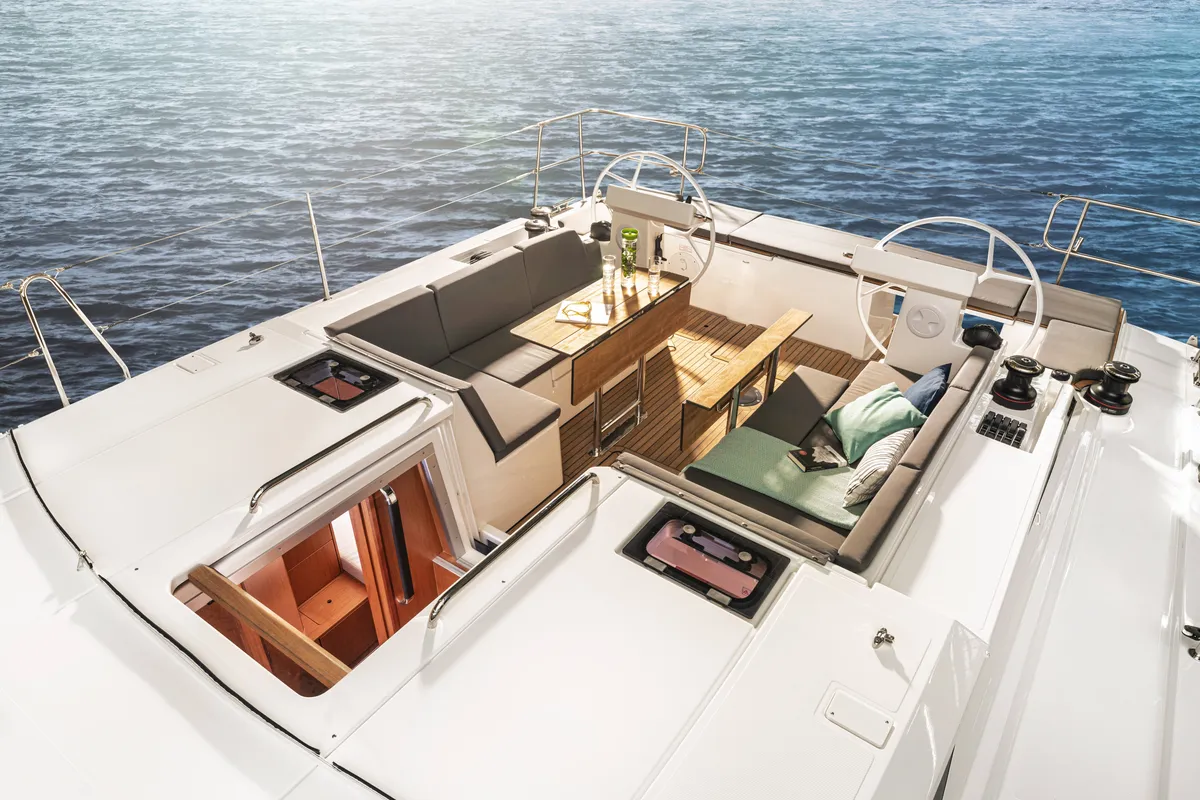 Deck of Jetset 02, a Bavaria C45 Style sailboat at Mai Khao, Thailand