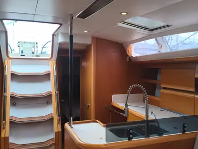 Galley of Keep Calm, a Jeanneau 53 sailboat at Olbia, Italy