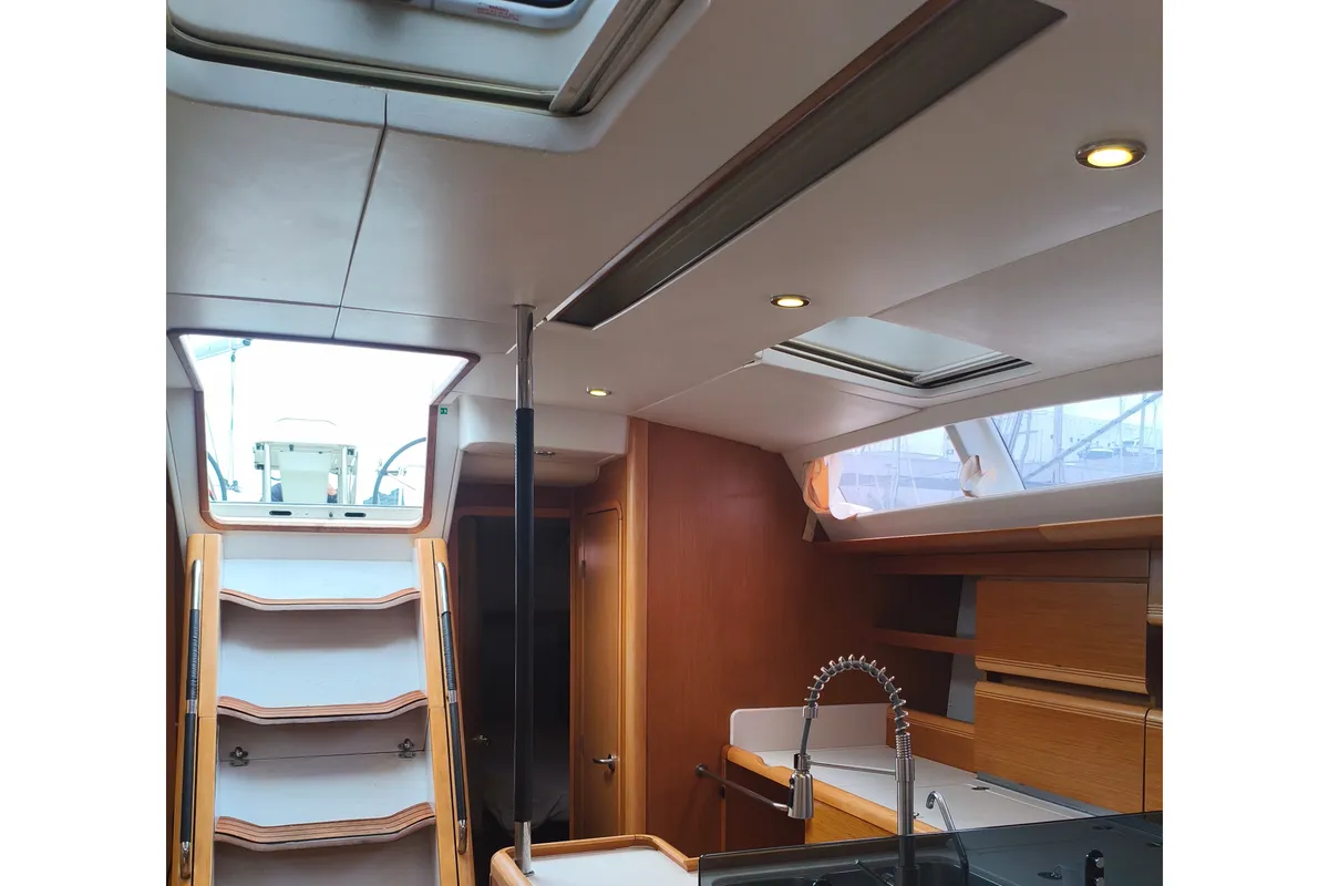 Galley of Keep Calm, a Jeanneau 53 sailboat at Olbia, Italy
