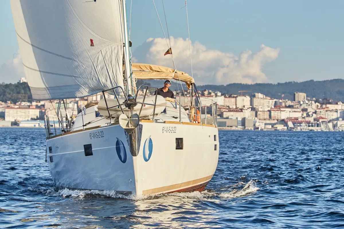 Exterior view of Alcamaro, a Elan Impression 45 sailboat at Vigo, Spain