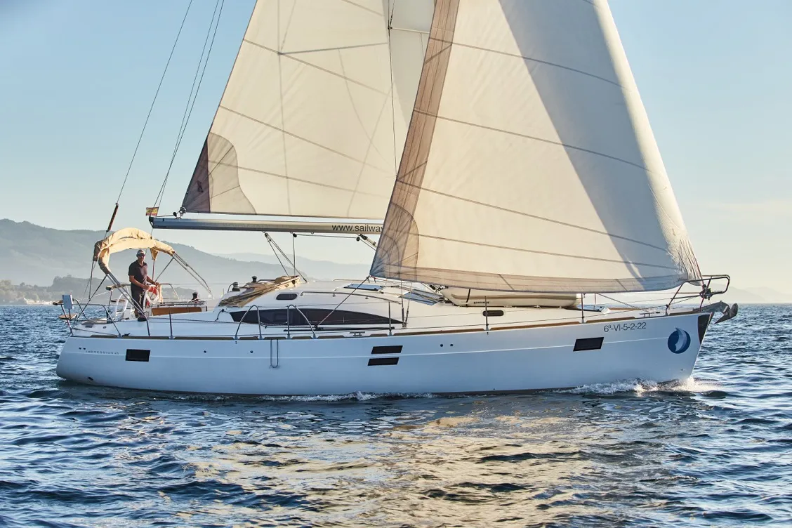 Exterior view of Alcamaro, a Elan Impression 45 sailboat at Vigo, Spain