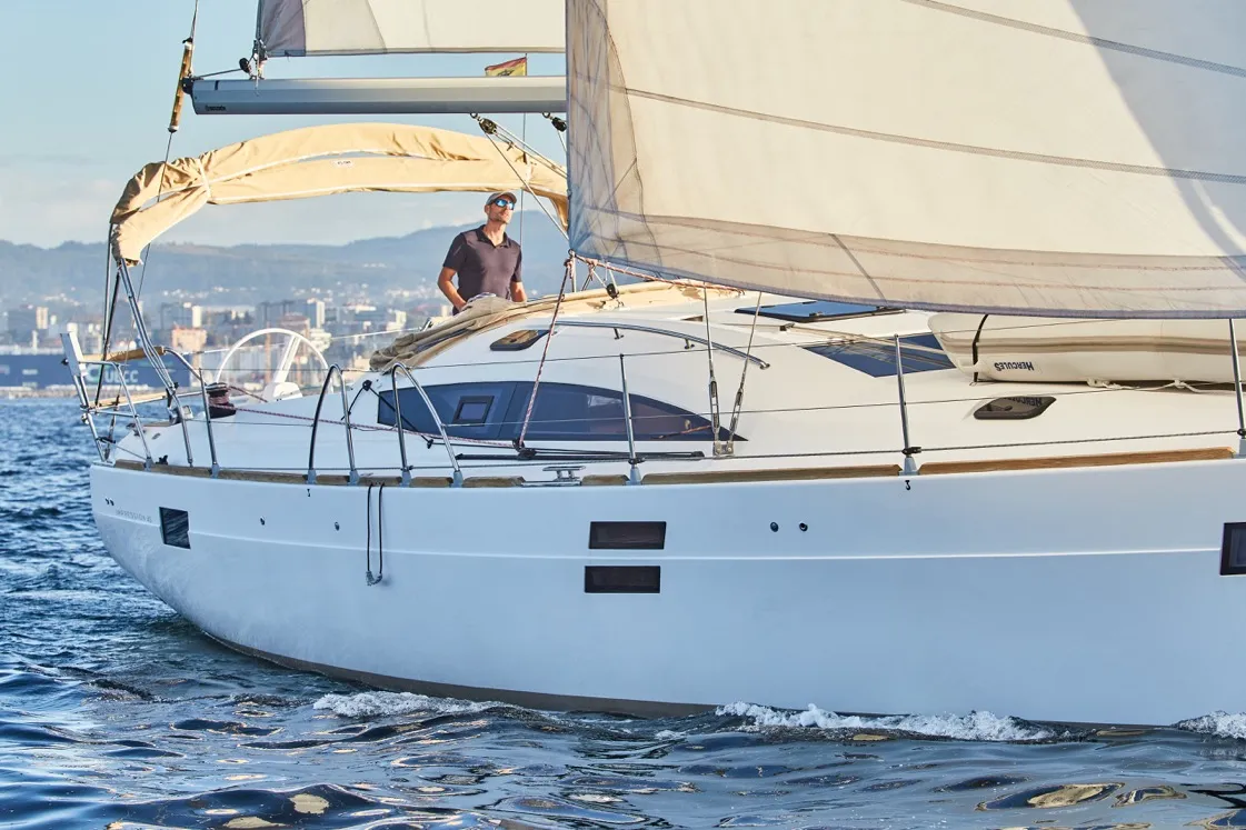 Exterior view of Alcamaro, a Elan Impression 45 sailboat at Vigo, Spain