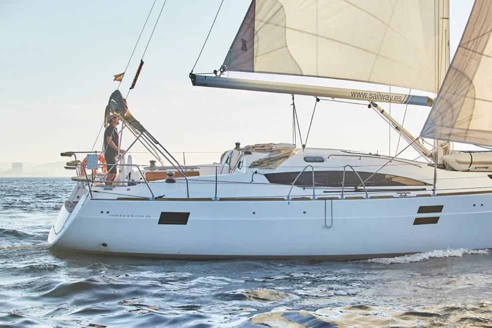 Exterior view of Alcamaro, a Elan Impression 45 sailboat at Vigo, Spain