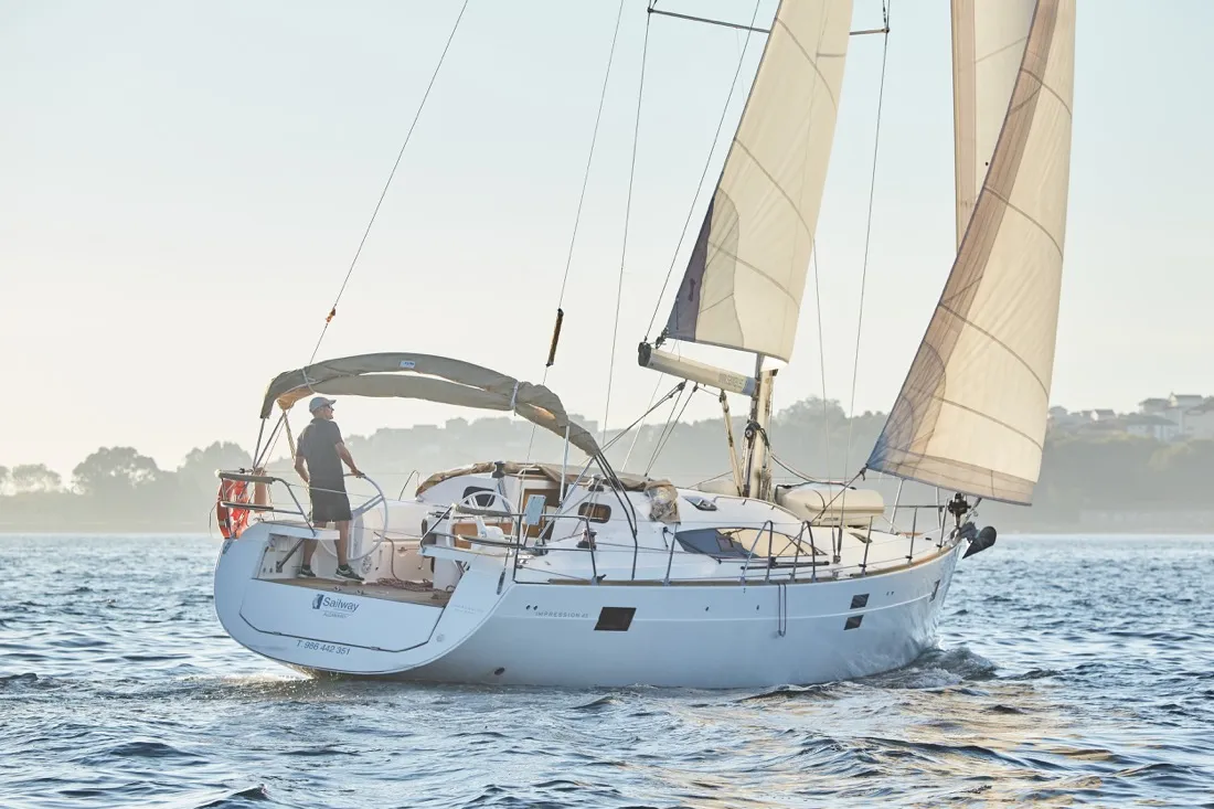 Exterior view of Alcamaro, a Elan Impression 45 sailboat at Vigo, Spain