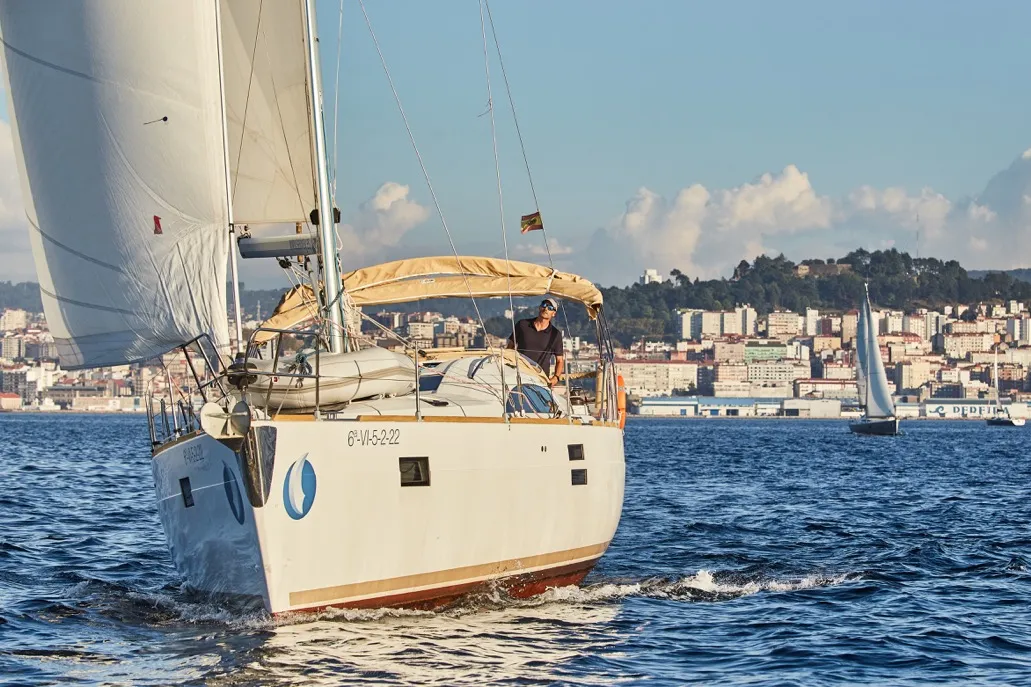 Exterior view of Alcamaro, a Elan Impression 45 sailboat at Vigo, Spain
