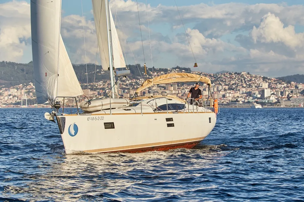 Exterior view of Alcamaro, a Elan Impression 45 sailboat at Vigo, Spain