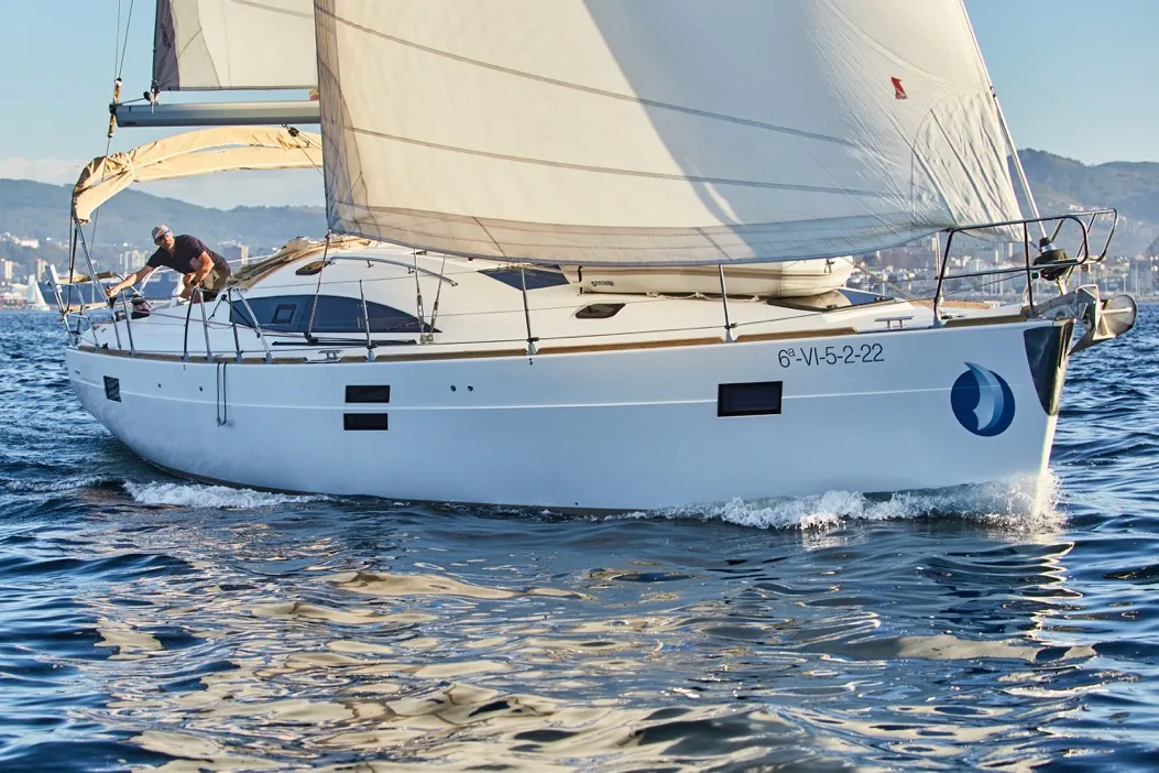Exterior view of Alcamaro, a Elan Impression 45 sailboat at Vigo, Spain
