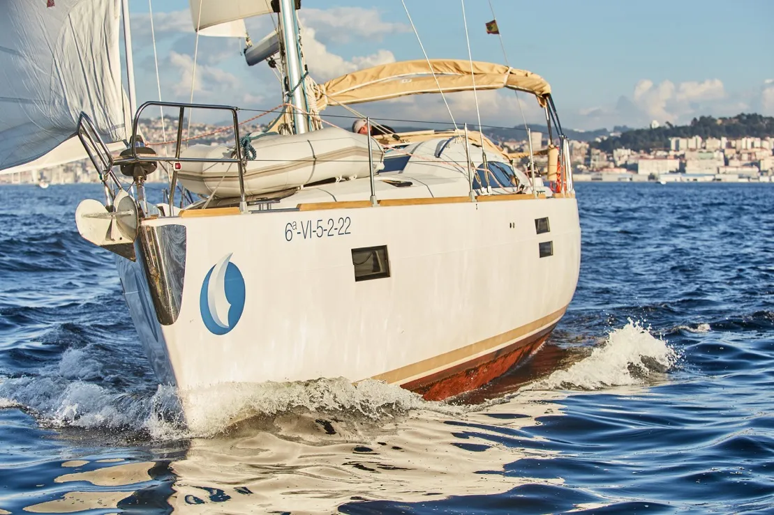 Exterior view of Alcamaro, a Elan Impression 45 sailboat at Vigo, Spain