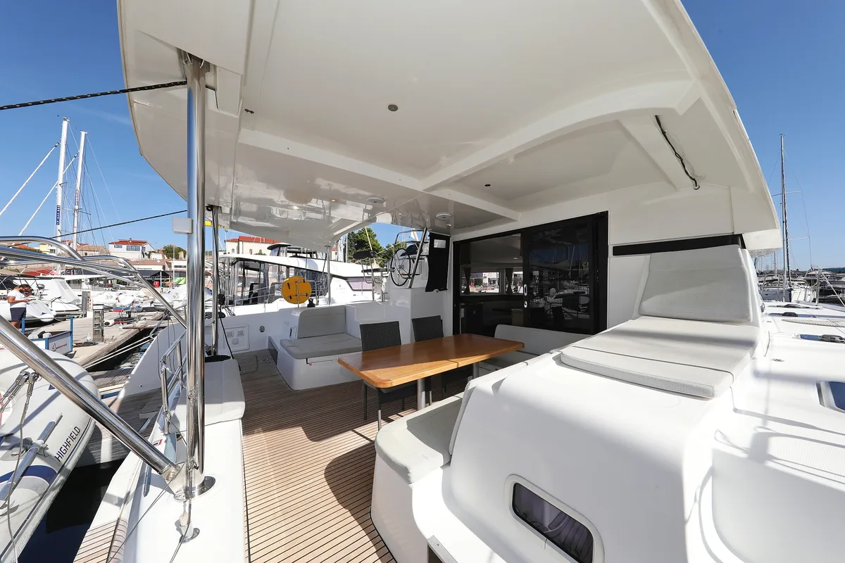 Deck of Media Luna, a Lagoon 42 catamaran at Općina Sukošan, Croatia