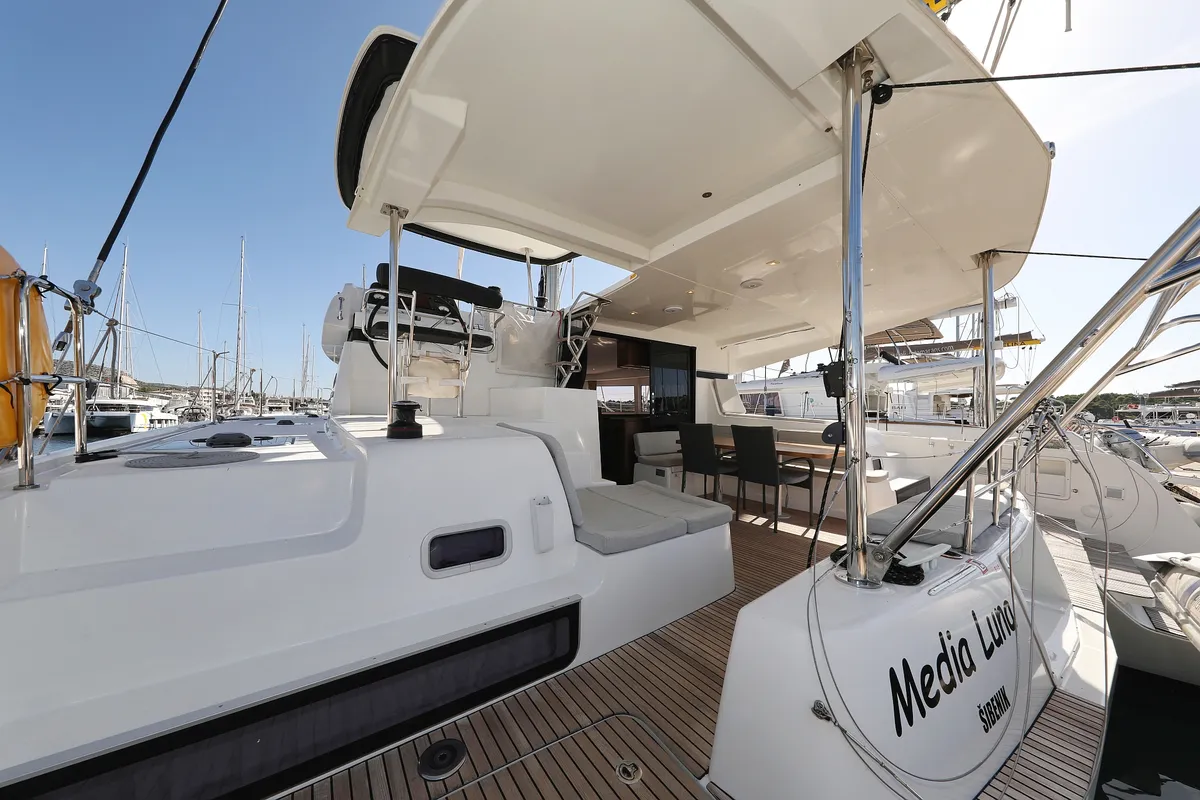 Deck of Media Luna, a Lagoon 42 catamaran at Općina Sukošan, Croatia