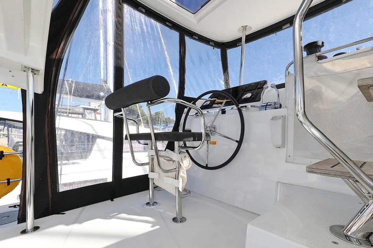 Cockpit of Media Luna, a Lagoon 42 catamaran at Općina Sukošan, Croatia