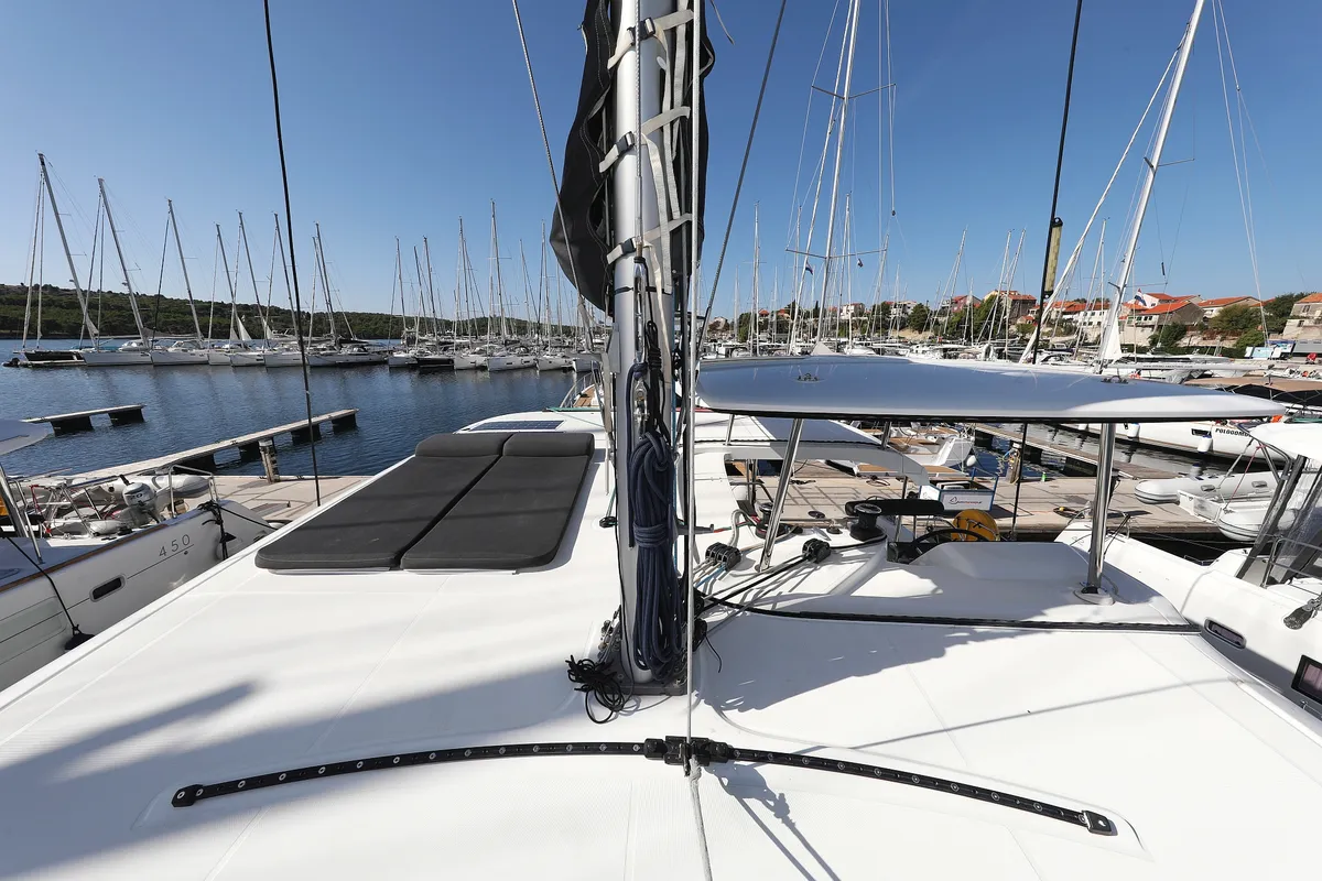Deck of Media Luna, a Lagoon 42 catamaran at Općina Sukošan, Croatia