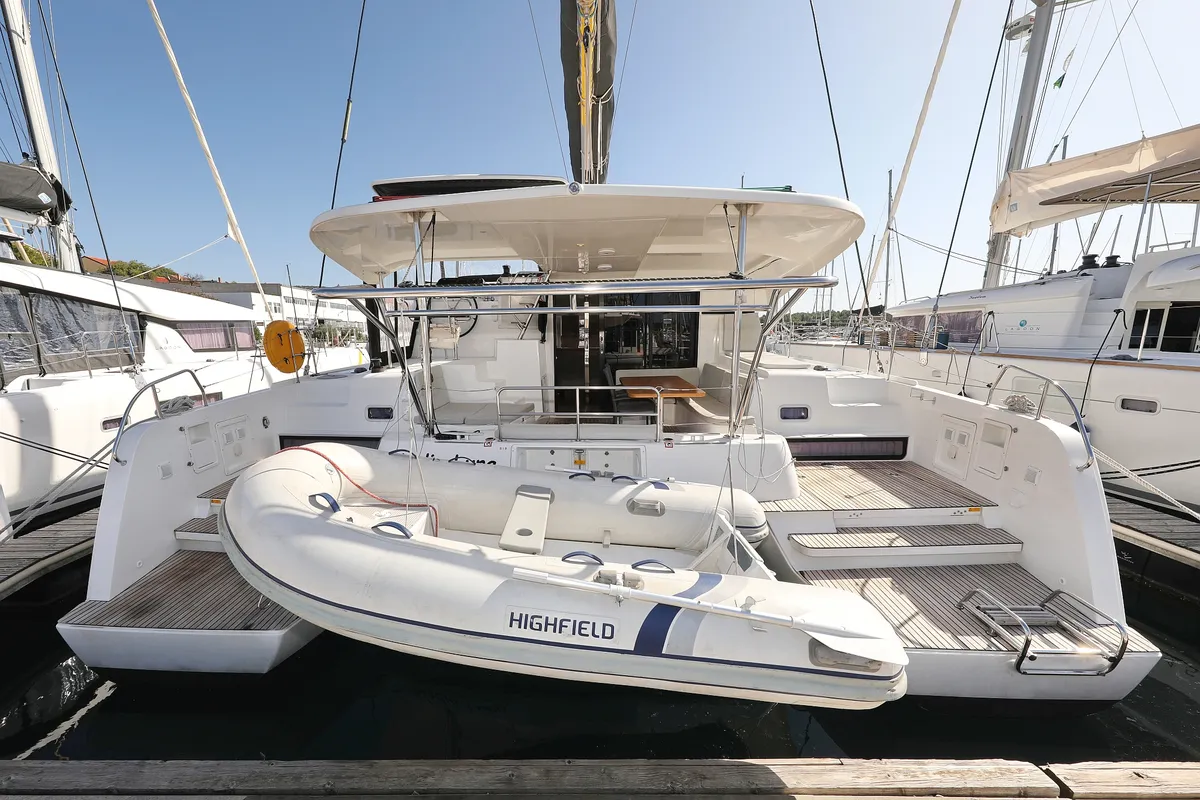 Exterior view of Media Luna, a Lagoon 42 catamaran at Općina Sukošan, Croatia
