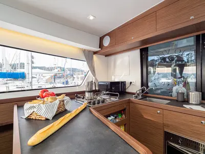 Galley of Verne, a Lagoon 42 catamaran at Baiona, Spain