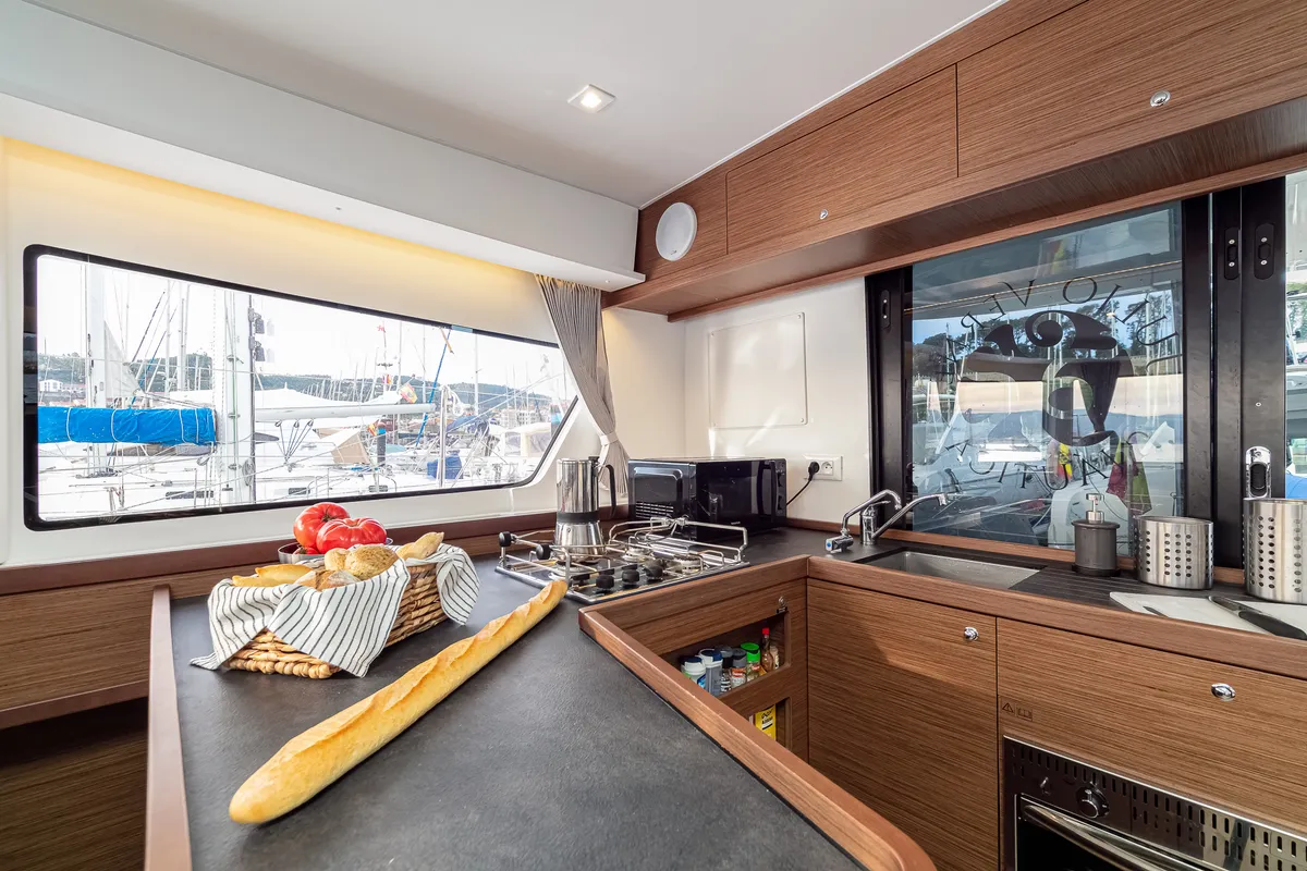 Galley of Verne, a Lagoon 42 catamaran at Baiona, Spain