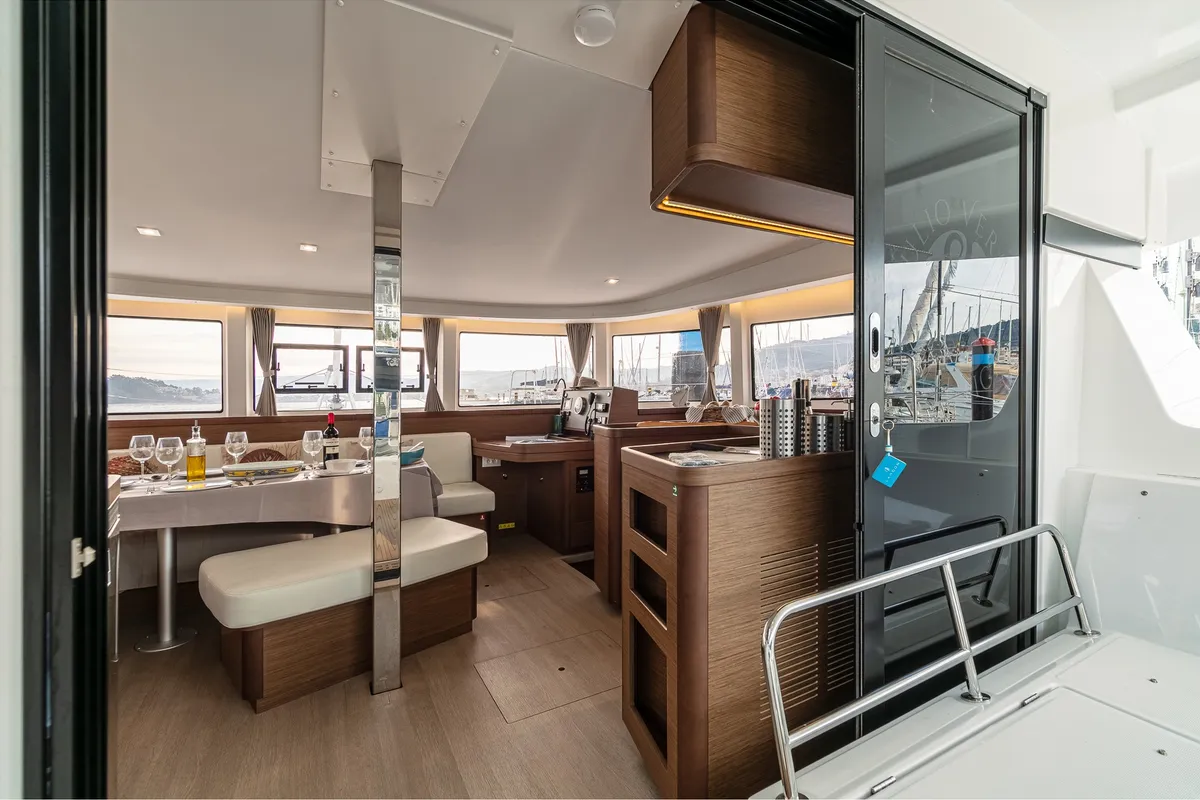 Salon of Verne, a Lagoon 42 catamaran at Baiona, Spain
