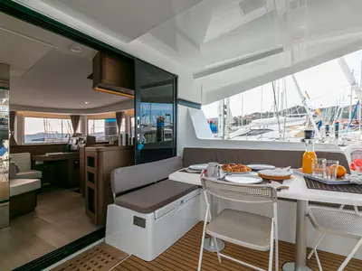 Deck of Verne, a Lagoon 42 catamaran at Baiona, Spain