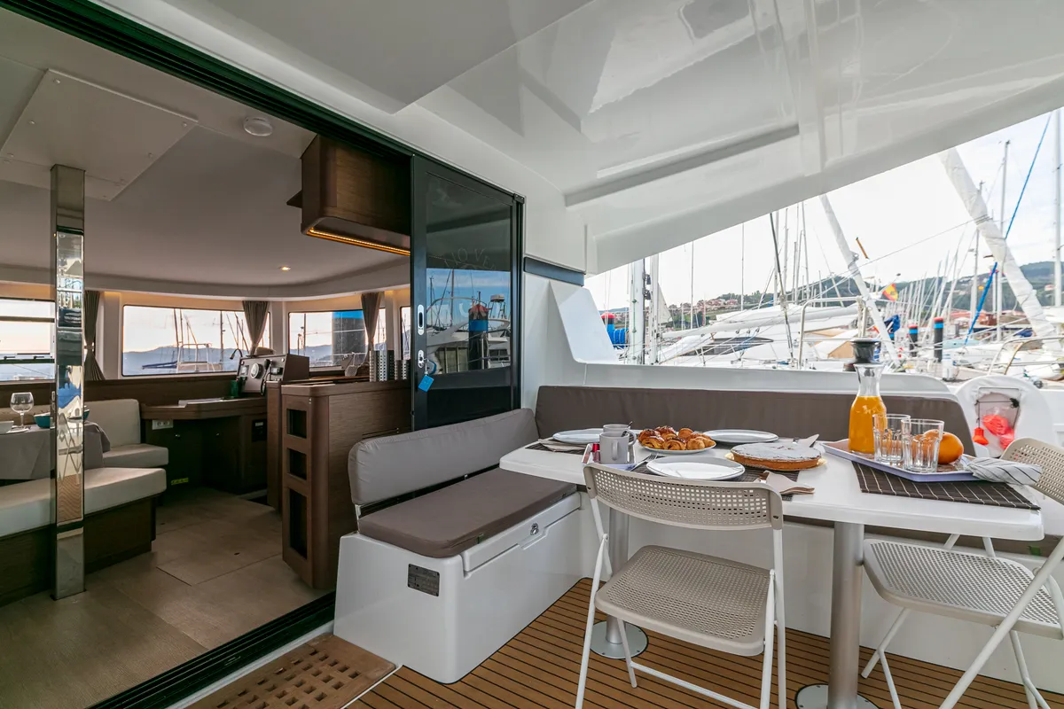 Deck of Verne, a Lagoon 42 catamaran at Baiona, Spain