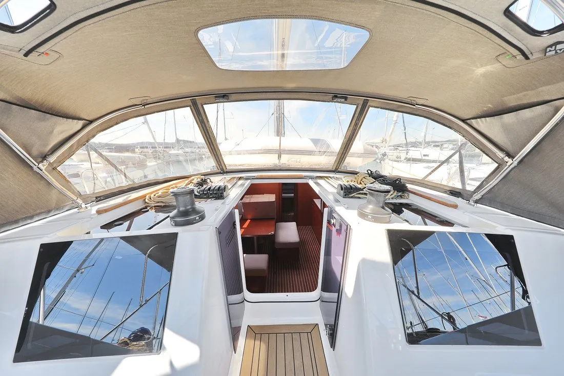 Deck of SunnyLife, a Dufour 460 GL sailboat at Biograd na Moru, Croatia