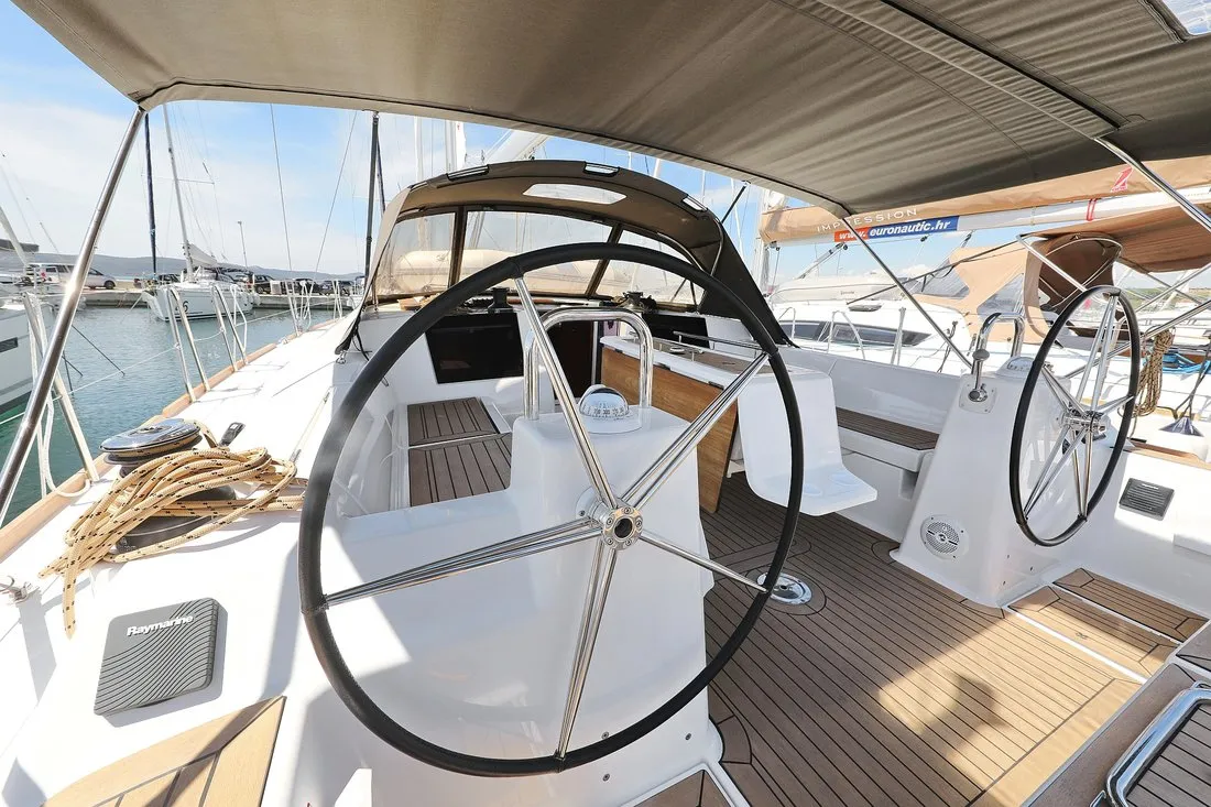 Cockpit of SunnyLife, a Dufour 460 GL sailboat at Biograd na Moru, Croatia