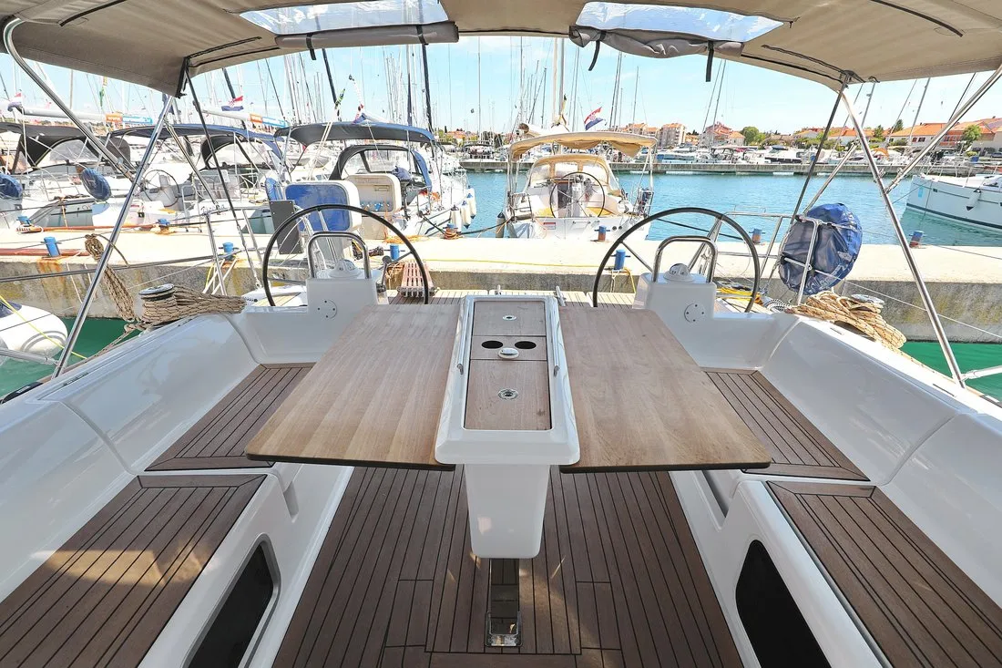 Cockpit of SunnyLife, a Dufour 460 GL sailboat at Biograd na Moru, Croatia