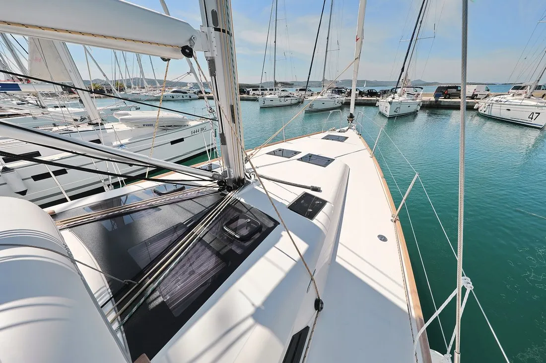 Deck of SunnyLife, a Dufour 460 GL sailboat at Biograd na Moru, Croatia