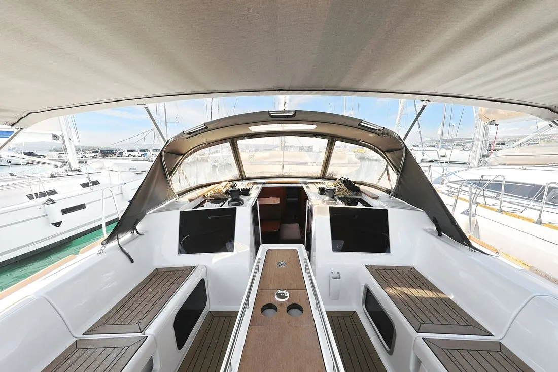 Cockpit of SunnyLife, a Dufour 460 GL sailboat at Biograd na Moru, Croatia