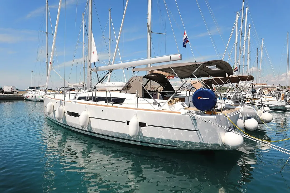 Exterior view of SunnyLife, a Dufour 460 GL sailboat at Biograd na Moru, Croatia