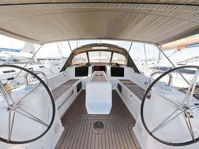 Cockpit of SunnyLife, a Dufour 460 GL sailboat at Biograd na Moru, Croatia