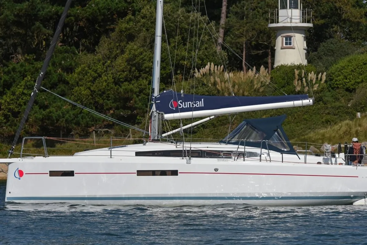 Exterior view of Sunsail 38.0 Classic, a Jeanneau Sun Odyssey 380 sailboat at Procida, Italy