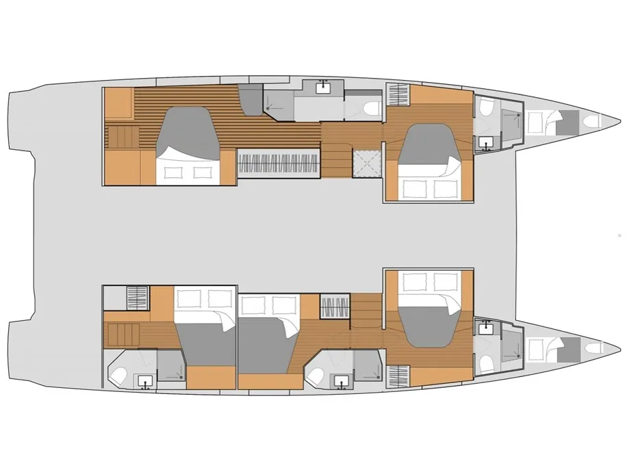 Floor plan of BlueOne, a Fountaine Pajot 51 catamaran at Municipal Unit of Nea Peramos, Greece