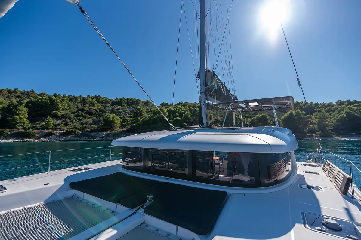 Deck of Find Us, a Lagoon 42 OW catamaran at Grad Kaštela, Croatia