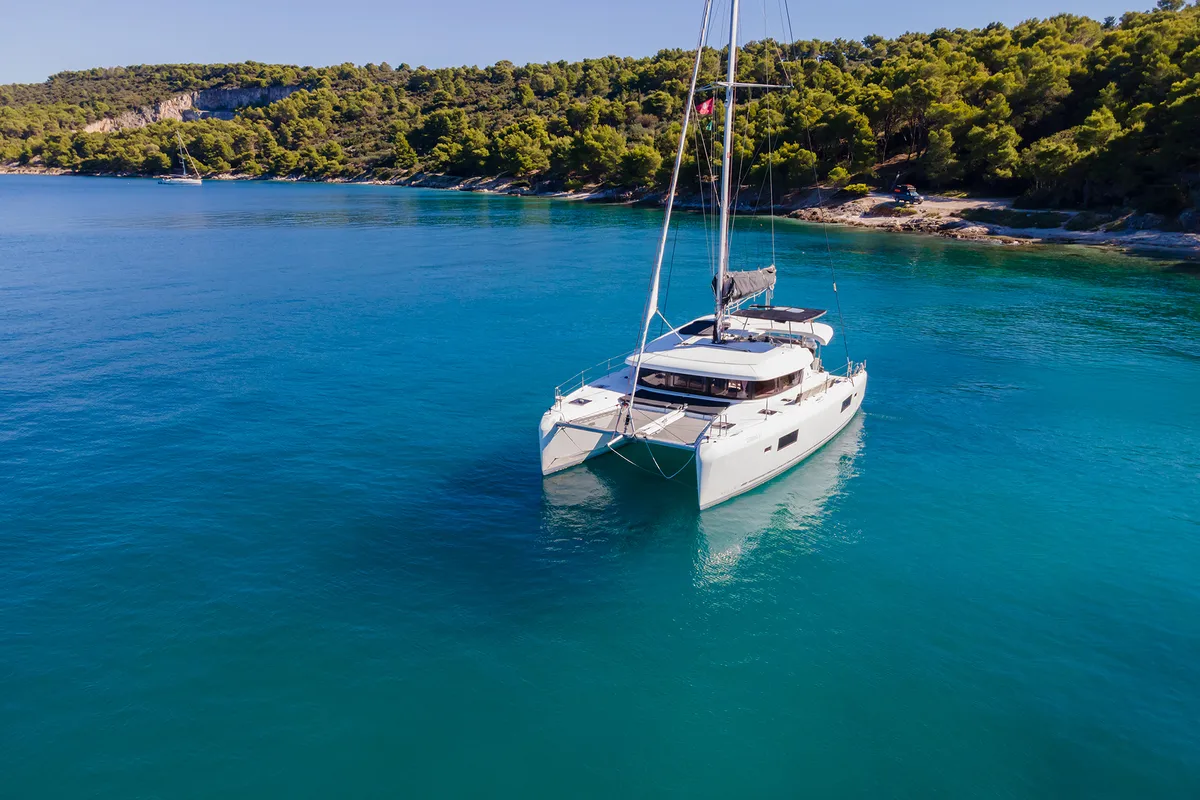 Exterior view of Find Us, a Lagoon 42 OW catamaran at Grad Kaštela, Croatia
