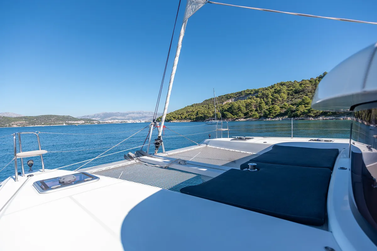 Deck of Find Us, a Lagoon 42 OW catamaran at Grad Kaštela, Croatia
