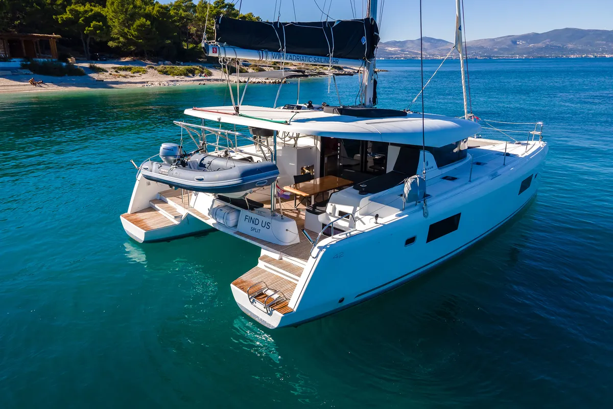 Exterior view of Find Us, a Lagoon 42 OW catamaran at Grad Kaštela, Croatia