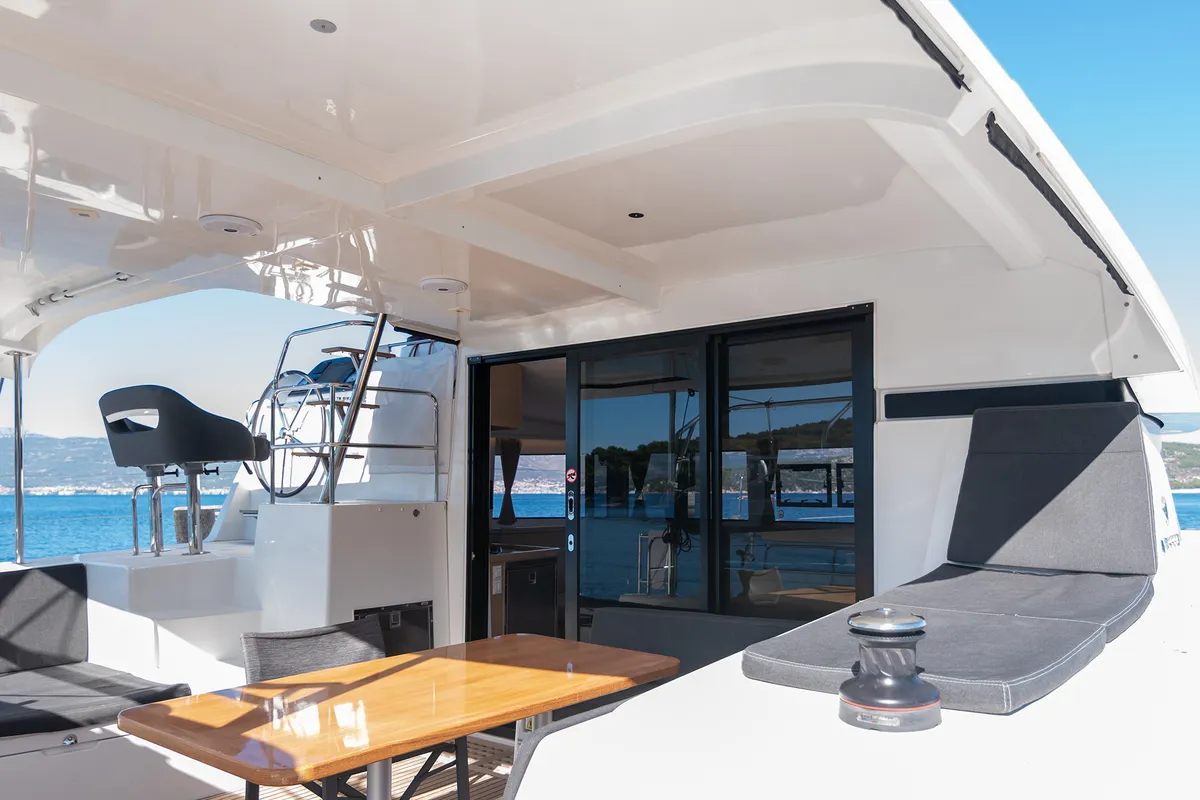 Deck of Find Us, a Lagoon 42 OW catamaran at Grad Kaštela, Croatia