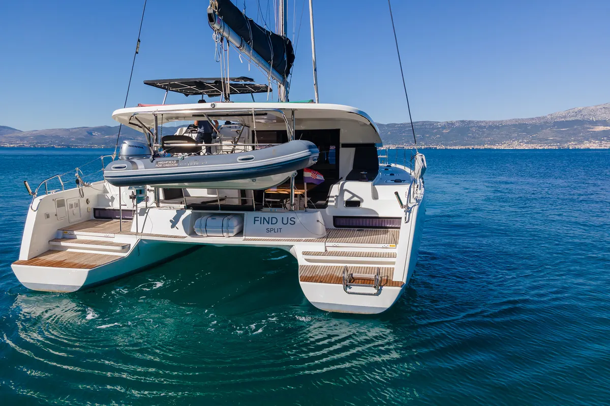 Exterior view of Find Us, a Lagoon 42 OW catamaran at Grad Kaštela, Croatia