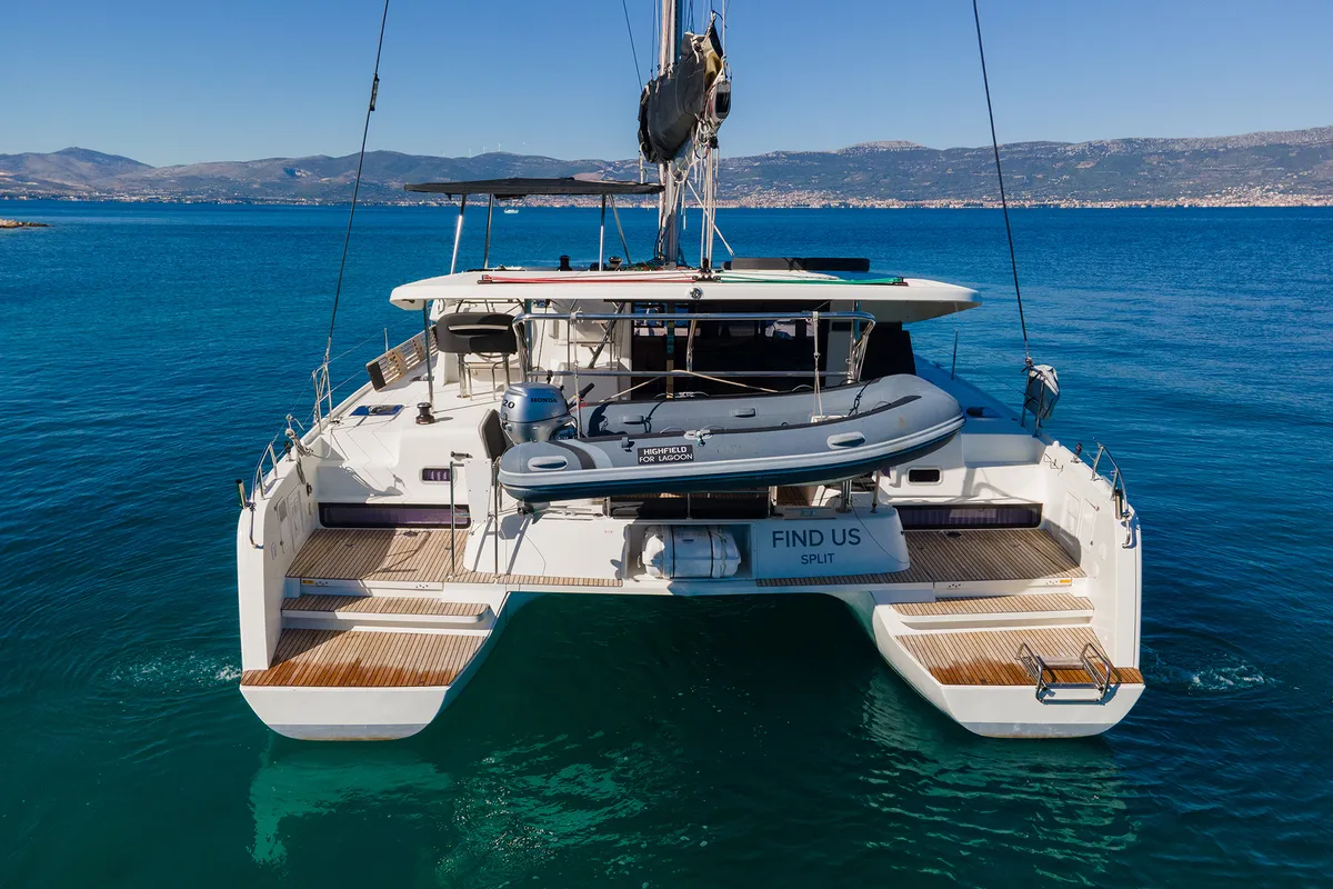 Exterior view of Find Us, a Lagoon 42 OW catamaran at Grad Kaštela, Croatia