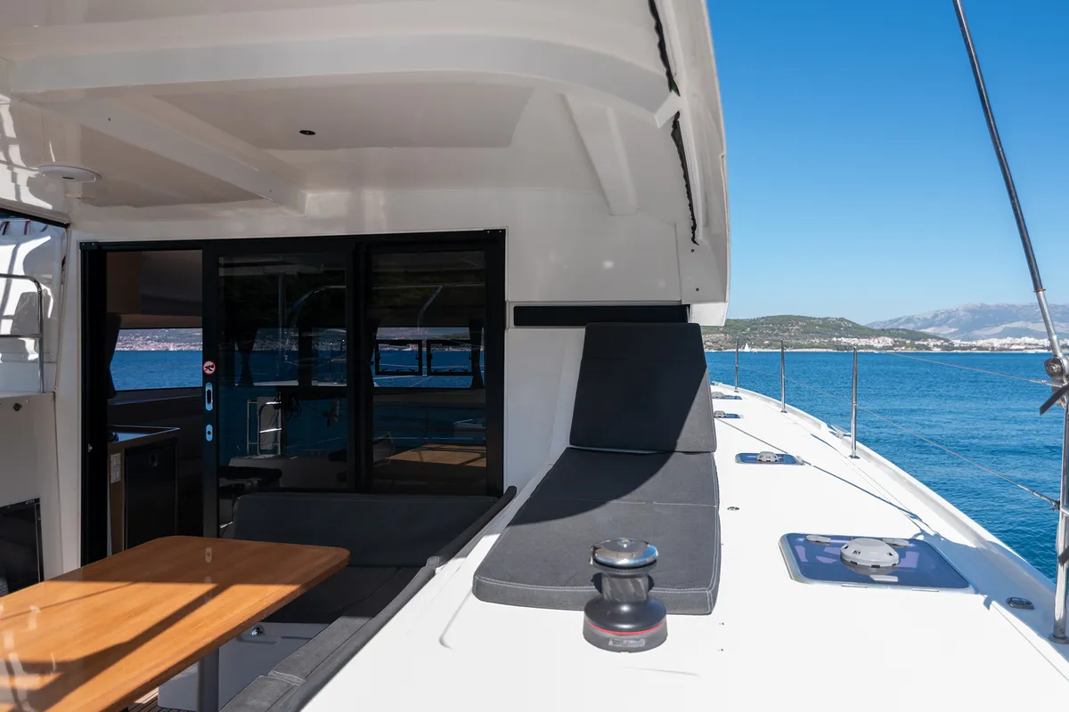 Deck of Find Us, a Lagoon 42 OW catamaran at Grad Kaštela, Croatia