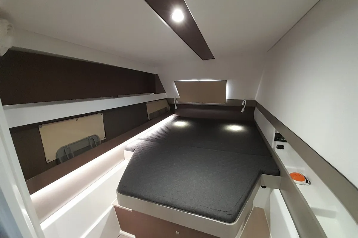 Cabin on Iroula, a Bali 4.1 catamaran at Athens, Greece