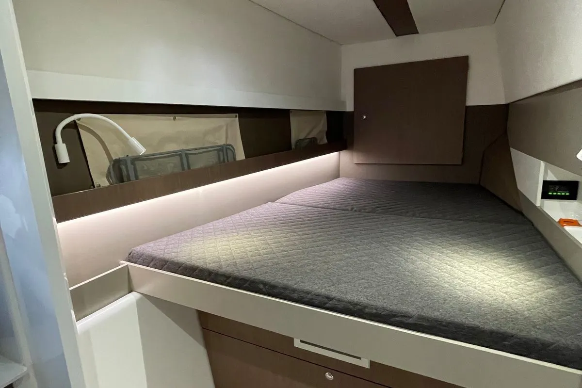 Cabin on Iroula, a Bali 4.1 catamaran at Athens, Greece